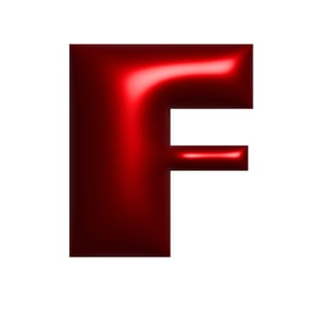 Red shiny metal shiny reflective letter F 3D illustration
