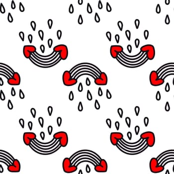 cartoon rainbows seamless pattern illustration in doodle style