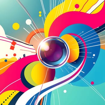 A colorful swirl of abstract shapes creates a dynamic composition, featuring bright hues and smooth curves. This design captivates with its energetic flow and modern aesthetic.