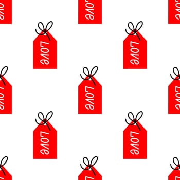 seamless background with the tag with the inscription love. Valentine pattern illustration