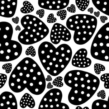 Seamless pattern of black perforated hearts on a white background illustration. Design for Valentines Day