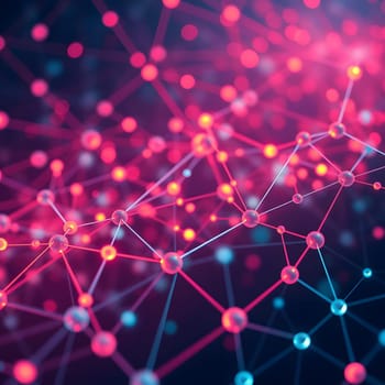 A vibrant display of interconnected nodes and lines creates a mesmerizing digital network. The dynamic colors suggest a futuristic technology or data visualization concept.