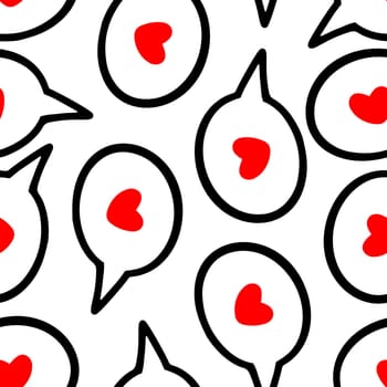illustration of seamless background of simple speech clouds with red hearts in middle for Saint Valentine Day