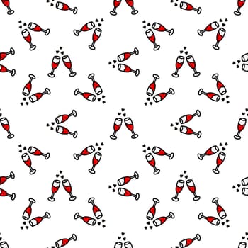 Seamless pattern with champagne glasses illustration. Design for Valentines Day, New Year, Birthday, Holidays