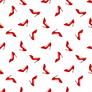 Glamorous red shoes seamless pattern illustration. Design for beauty industry, wrappers, greeting cards, packaging, textiles, printing, Valentines Day