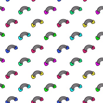 Romantic pattern with rainbows, hearts, raindrops illustration