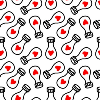 Seamless pattern with love potion bottle illustration. Design for Valentines Day