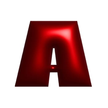 Red shiny metal shiny reflective letter A 3D illustration