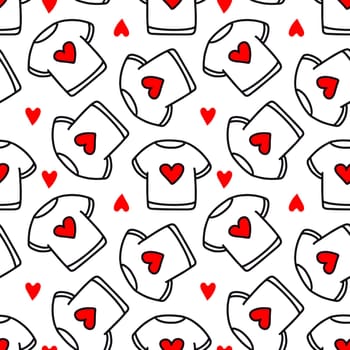 Seamless pattern of a T-shirt with a heart.Pattern for Valentines Day