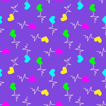Bright neon seamless background with heartbeat symbol illustration