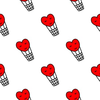 Seamless pattern with heart-shaped balloons illustration in doodle style.design for Valentines day
