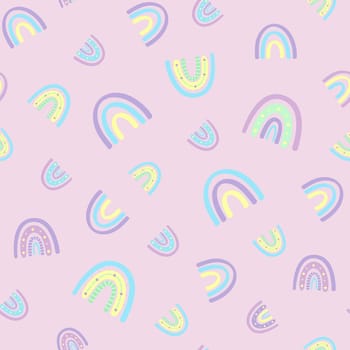 .Abstract rainbow seamless pattern. Childrens pattern in muted pastel colors. Hand-drawn illustration. Design for textiles, packaging, wrappers