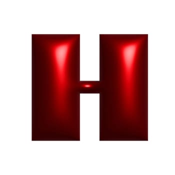 Red shiny metal shiny reflective letter H 3D illustration