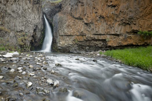 The beautiful Hawk Creek Falls northwest of Davenport Washington near the Spokane river meeting the Columbia River.