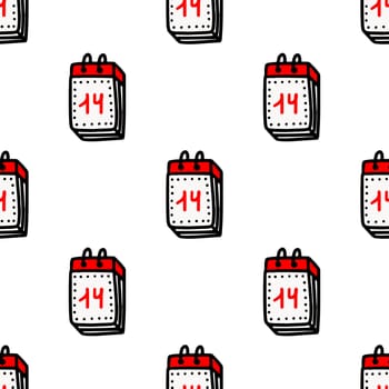 Seamless pattern with calendars with the inscription February 14 on a white backgroundillustration