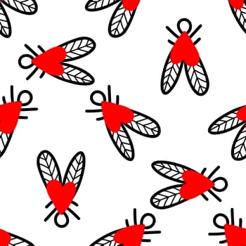 Seamless background with heart-shaped flies illustration