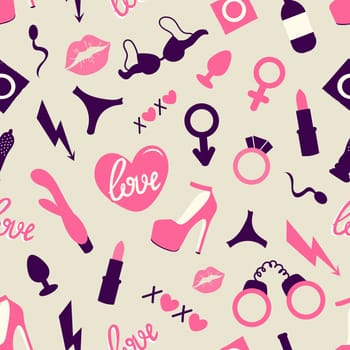 .Adult toys seamless pattern flat illustration. Valentines day design, printing
