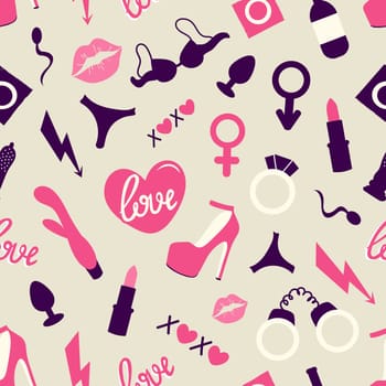 .Adult toys seamless pattern flat illustration. Valentines day design, printing