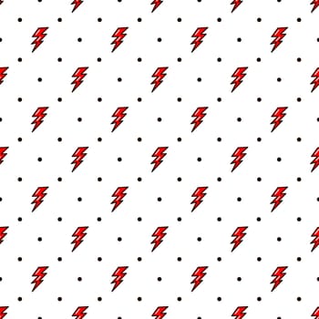 Lightning seamless pattern. Red Lightning in the old school style illustration