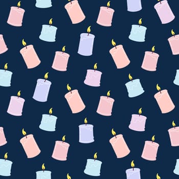 Scented burning candles seamless pattern.Design for printing, textiles, wrappers. Spa and aromatherapy illustration