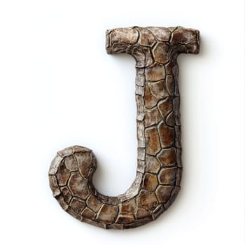 A beautifully crafted letter J showcases intricate reptilian scales, blending earthy colors and textures. This distinct piece brings character and creativity to any space through its design.