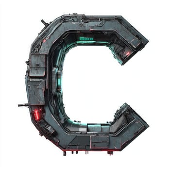 Cyberpunk style letter, text C, on a white background