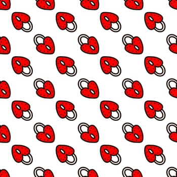 Seamless pattern with red heart-shaped lock illustration. Valentines day pattern