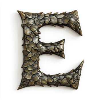 A unique letter E is designed with a dragon scale texture and a metallic finish, making it an eye-catching decor piece perfect for walls or shelves in any room.