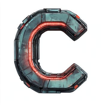 Cyberpunk style letter, text C, on a white background