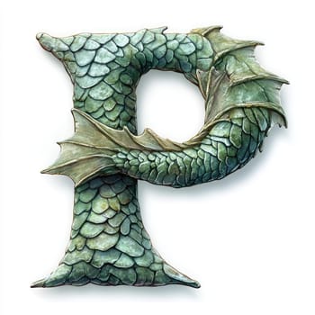The letter P is designed to resemble a dragon, with intricate details of scales and a fierce dragon head. This unique design is ideal for projects that meld fantasy and typography.