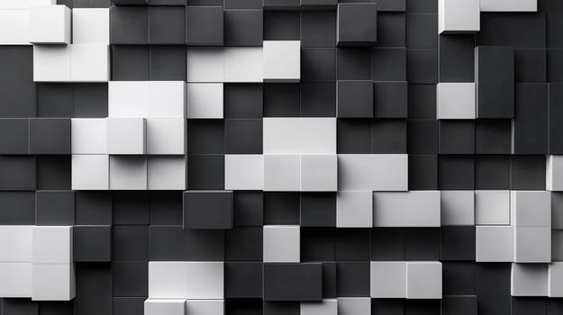 The composition features a textured wall made of cubes in black, white, and gray tones, creating a striking abstract design perfect for contemporary interiors - Generative AI