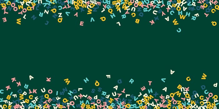 Falling letters of English language. Colorful childish flying characters of Latin alphabet. Foreign languages study concept. Back to school banner .