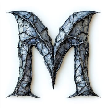 A beautifully detailed letter M is designed with scales and pointed edges, evoking a dragon-like appearance. Its unique texture suggests a mythical and enchanting presence.