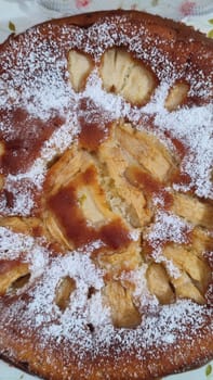 round apple pie, confectionery baking dessert treat cooking food sugar. High quality photo