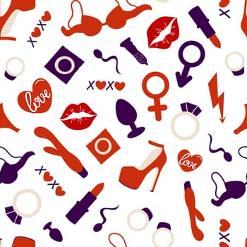 .Adult toys seamless pattern flat illustration. Valentines day design, printing