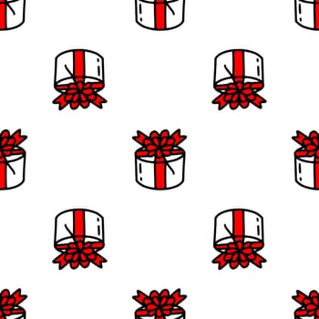 Seamless pattern with gift boxes with a bow illustration. Design for Christmas, New Year, holidays