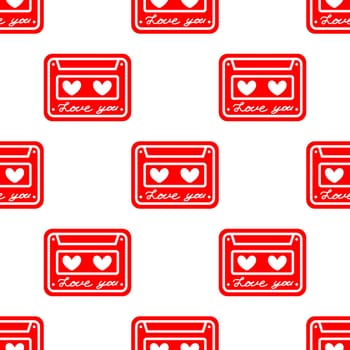 Seamless background with cassette and hearts. Design for Valentines Day illustration. Design for Valentines