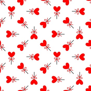 Seamless background with lollipops on a stick in the shape of a heart. pattern on valentines day illustration