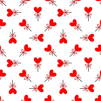 Seamless background with lollipops on a stick in the shape of a heart. pattern on valentines day illustration