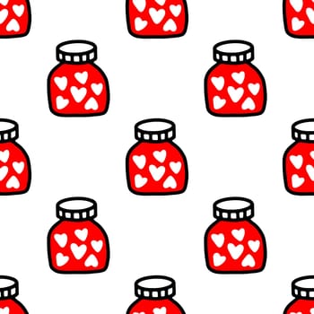 Seamless pattern of Jars with heart. Pattern for Valentines day