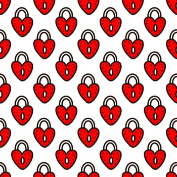 Seamless pattern with red heart-shaped lock illustration. Valentines day pattern