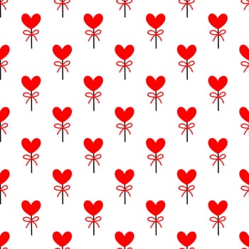 Seamless background with lollipops on a stick in the shape of a heart. pattern on valentines day illustration