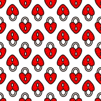 Seamless pattern with red heart-shaped lock illustration. Valentines day pattern