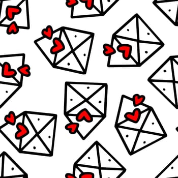 seamless pattern of envelope with love letter and hearts isolated on white background
