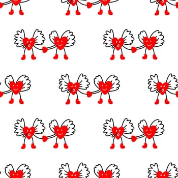 Seamless background with angel hearts. Valentines Day pattern illustration