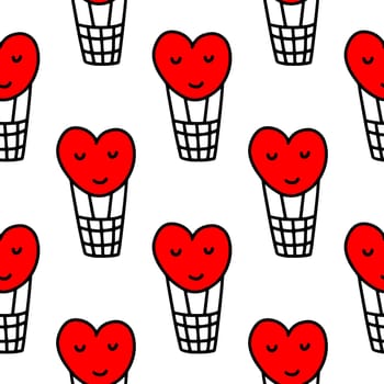 Seamless pattern with heart-shaped balloons illustration in doodle style.design for Valentines day