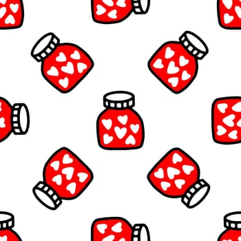 Seamless pattern of Jars with heart. Pattern for Valentines day