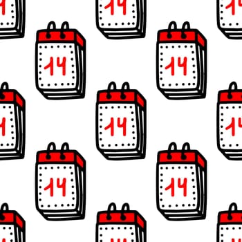 Seamless pattern with calendars with the inscription February 14 on a white backgroundillustration
