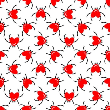 Seamless background with red spiders. Design for Valentine's Day, Halloween illustration