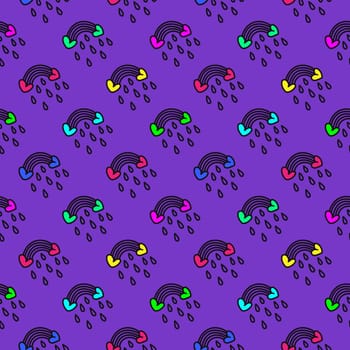 cartoon rainbows seamless pattern illustration in doodle style